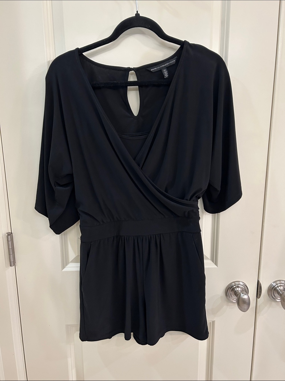 White House Black Market Black Surplice Short Sleeve Tunic Romper